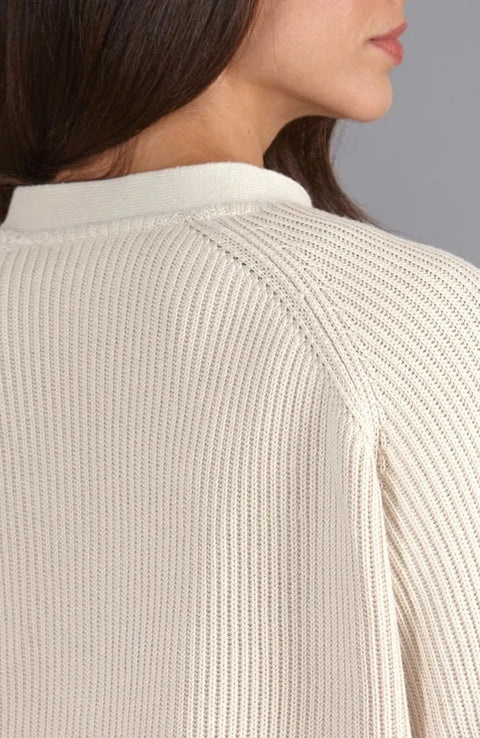 Womens Cotton Oversized V Neck Ribbed Cardigan Ecru