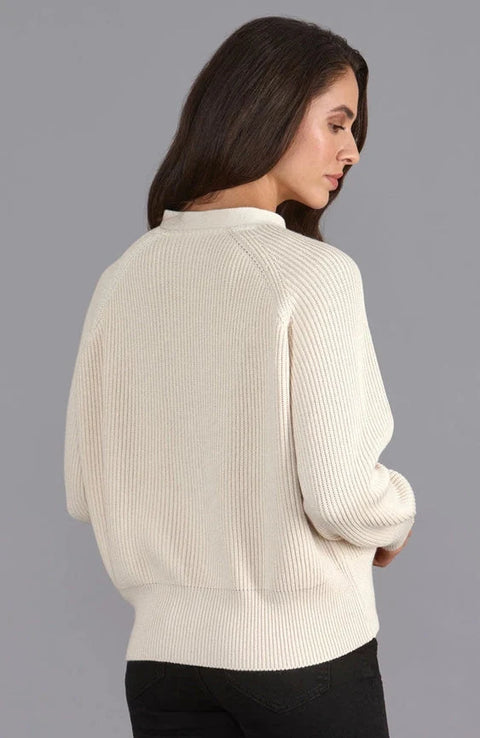 Womens Cotton Oversized V Neck Ribbed Cardigan Ecru