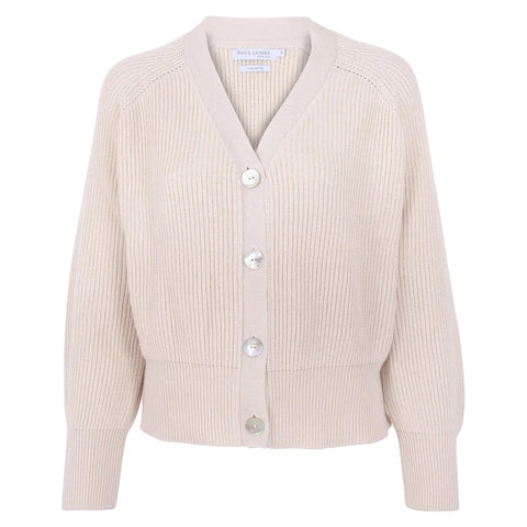 Womens Cotton Oversized V Neck Ribbed Cardigan Ecru