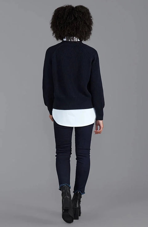 Womens Cotton Oversized V Neck Ribbed Cardigan Navy