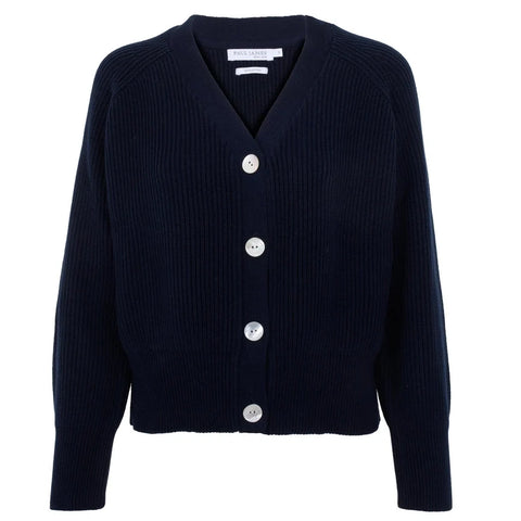 Womens Cotton Oversized V Neck Ribbed Cardigan Navy