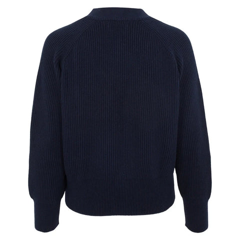 Womens Cotton Oversized V Neck Ribbed Cardigan Navy