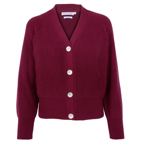Womens Cotton Oversized V Neck Ribbed Cardigan Rhododendron