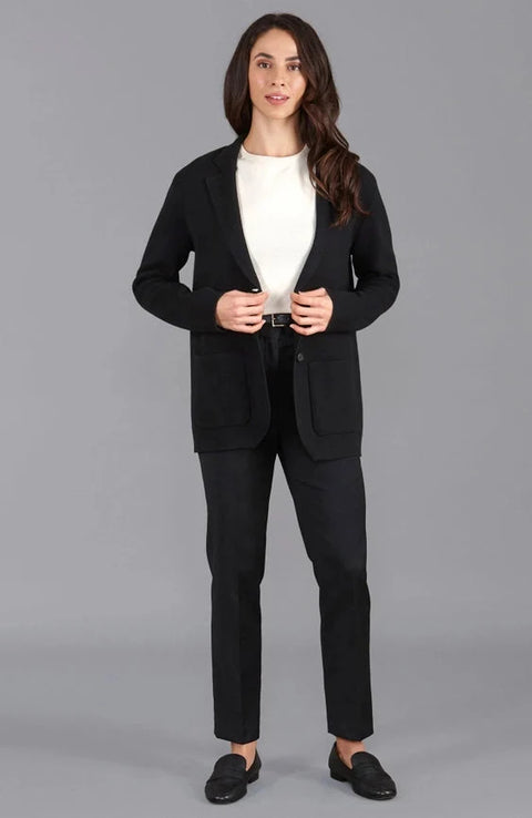 Womens Midweight Cotton Relaxed Fit Knitted Blazer Black