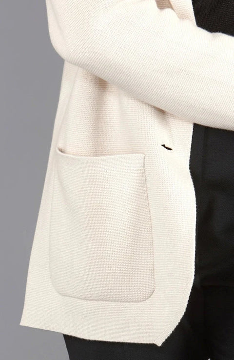 Womens Midweight Cotton Relaxed Fit Knitted Blazer Ecru
