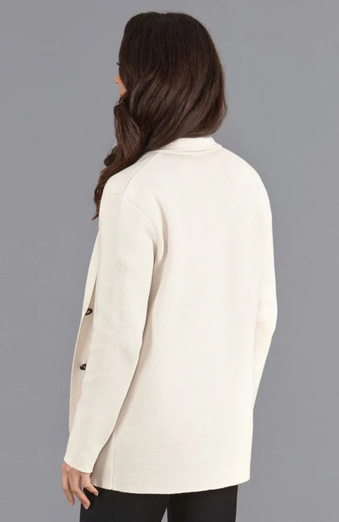 Womens Midweight Cotton Relaxed Fit Knitted Blazer Ecru