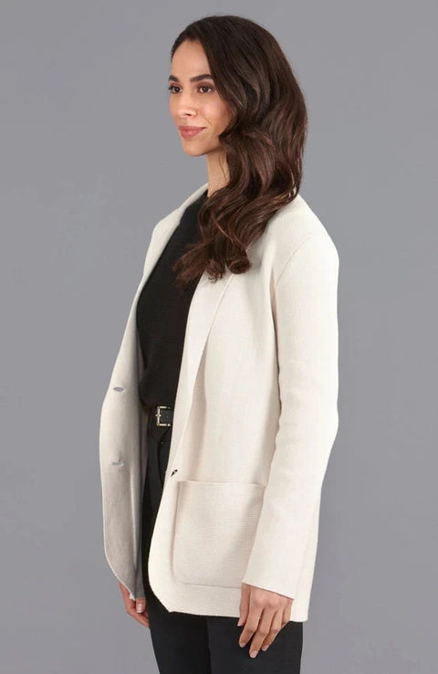 Womens Midweight Cotton Relaxed Fit Knitted Blazer Ecru