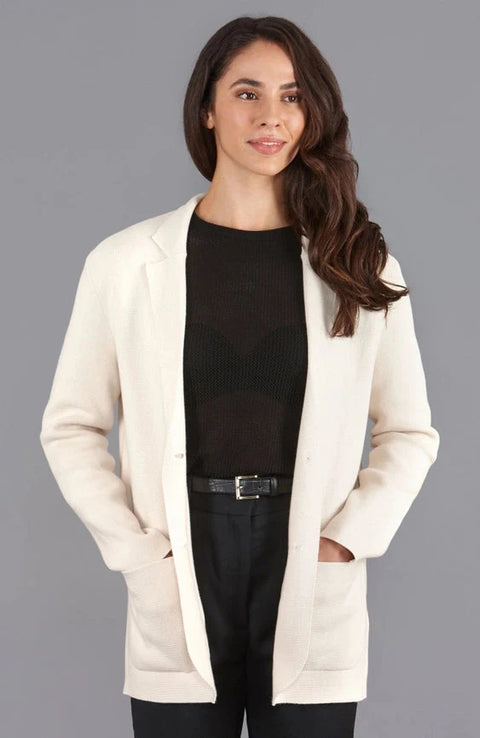 Womens Midweight Cotton Relaxed Fit Knitted Blazer Ecru