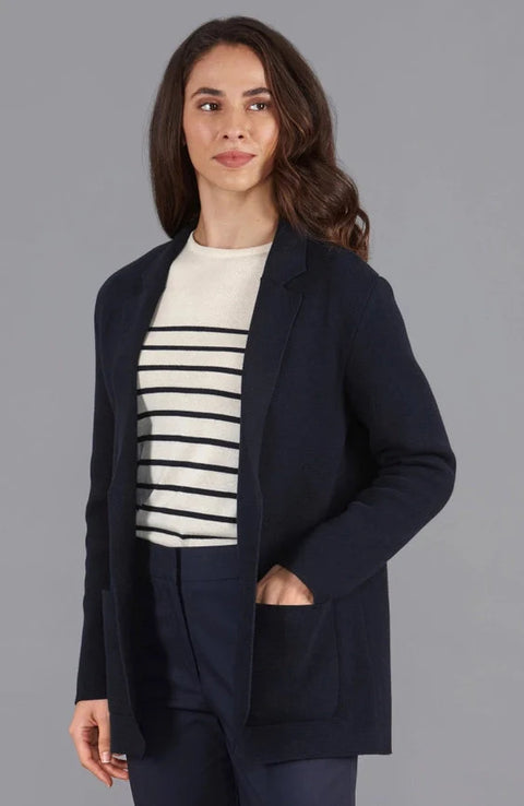 Womens Midweight Cotton Relaxed Fit Knitted Blazer Navy
