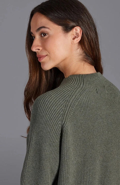 Womens Pure Cotton High Neck Raglan Jumper Khaki