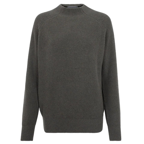 Womens Pure Cotton High Neck Raglan Jumper Khaki
