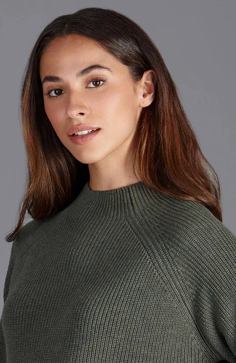 Womens Pure Cotton High Neck Raglan Jumper Khaki