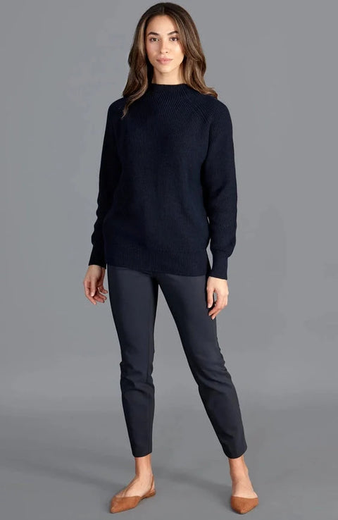 Womens Pure Cotton High Neck Raglan Jumper Navy