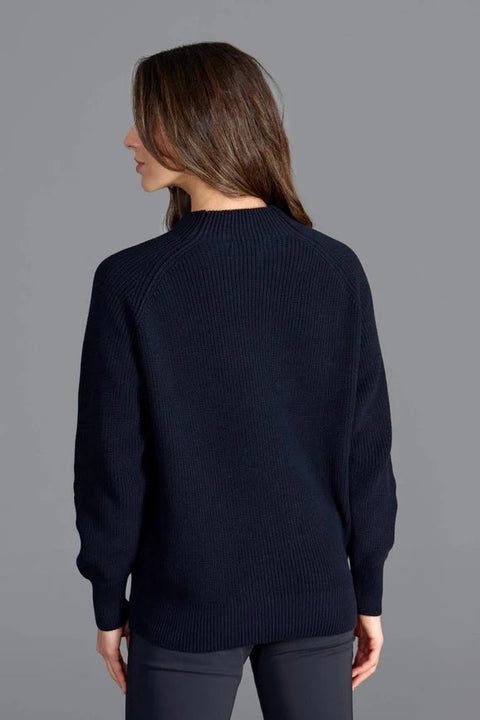 Womens Pure Cotton High Neck Raglan Jumper Navy