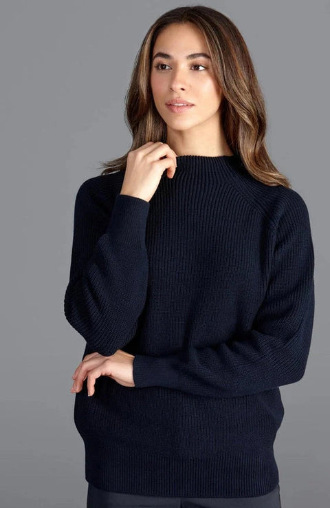 Womens Pure Cotton High Neck Raglan Jumper Navy