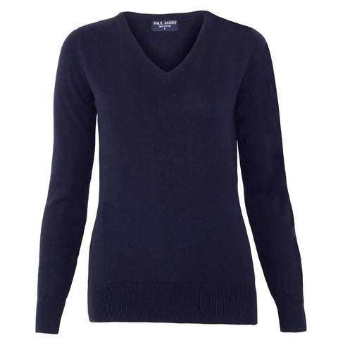 Womens Pure Cotton V-Neck Jumper Navy