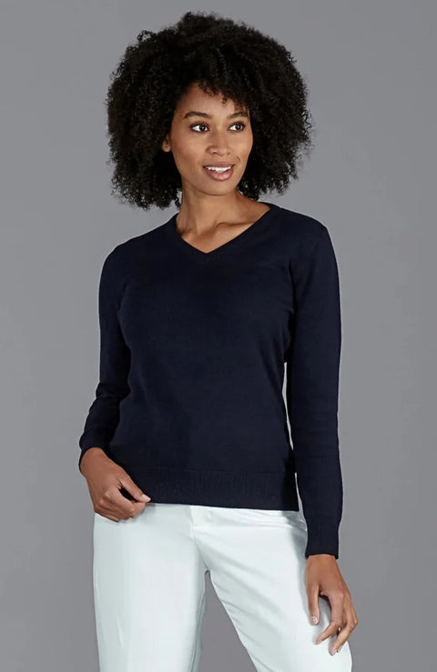 Womens Pure Cotton V-Neck Jumper Navy
