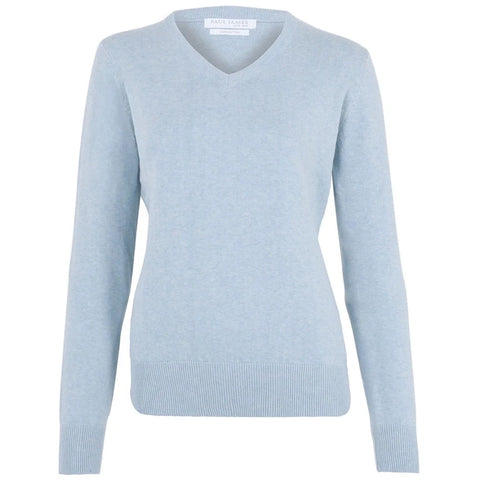 Womens Pure Cotton V-Neck Jumper  Pale Blue