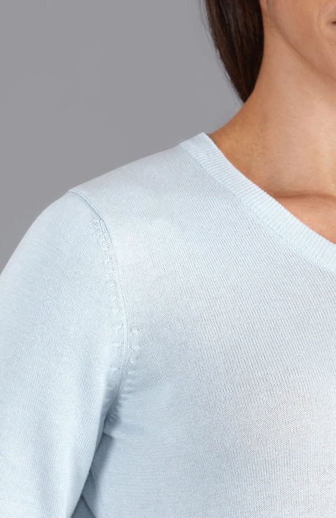 Womens Pure Cotton V-Neck Jumper  Pale Blue