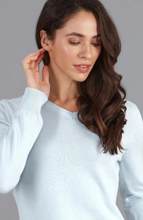 Womens Pure Cotton V-Neck Jumper  Pale Blue