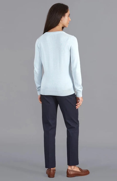 Womens Pure Cotton V-Neck Jumper  Pale Blue