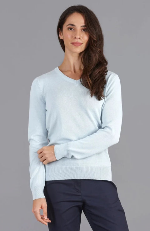 Womens Pure Cotton V-Neck Jumper  Pale Blue