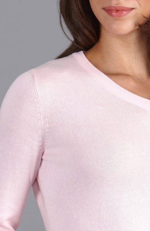 Womens Pure Cotton V-Neck Jumper Pink