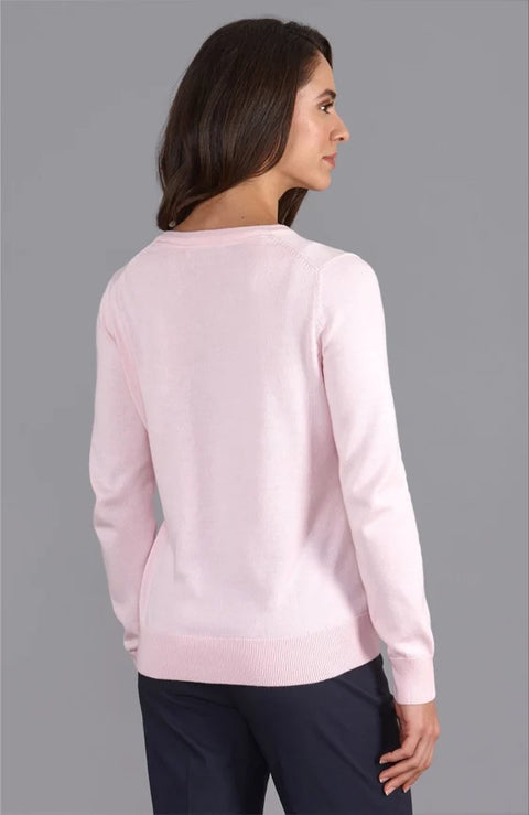 Womens Pure Cotton V-Neck Jumper Pink