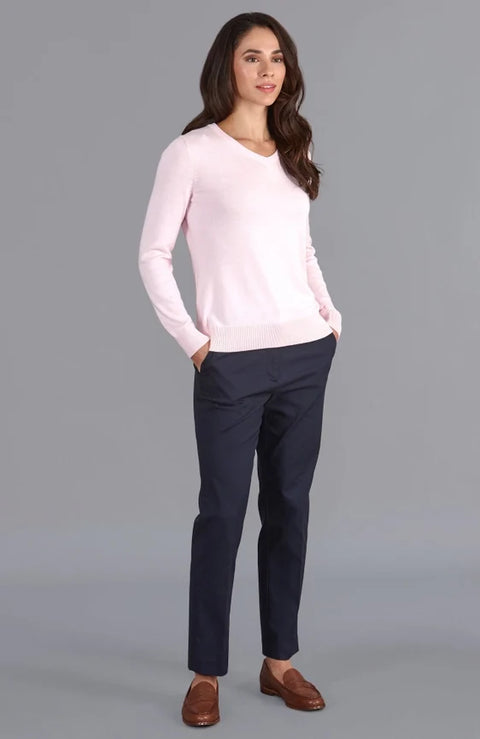 Womens Pure Cotton V-Neck Jumper Pink