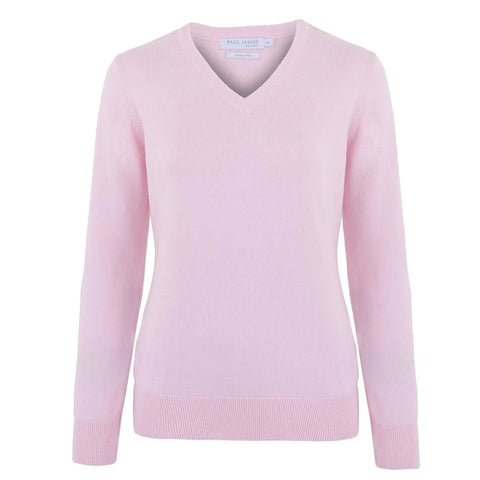 Womens Pure Cotton V-Neck Jumper Pink