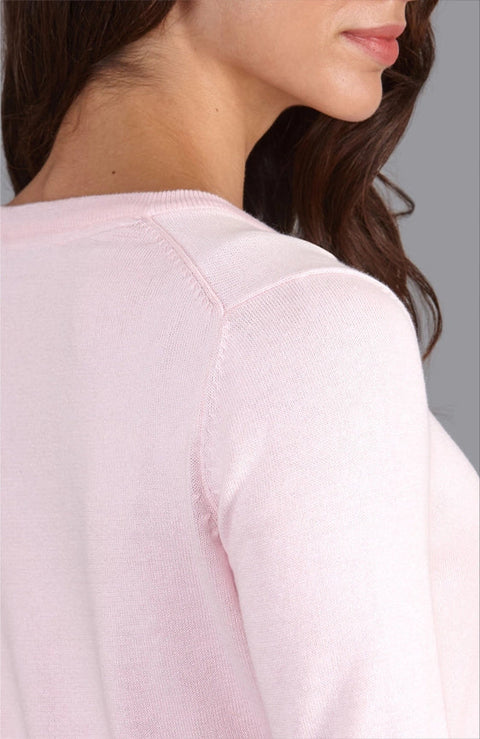 Womens Pure Cotton V-Neck Jumper Pink