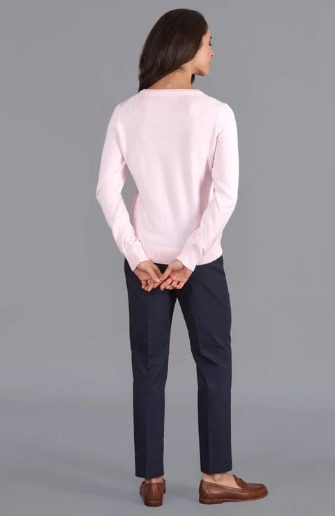 Womens Pure Cotton V-Neck Jumper Pink