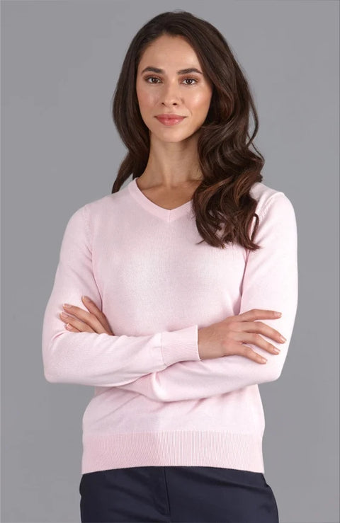 Womens Pure Cotton V-Neck Jumper Pink