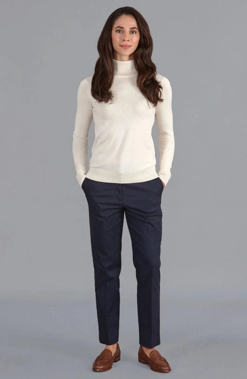 Womens Ultra-Fine Cotton Roll Neck Long Sleeve Jumper Ecru