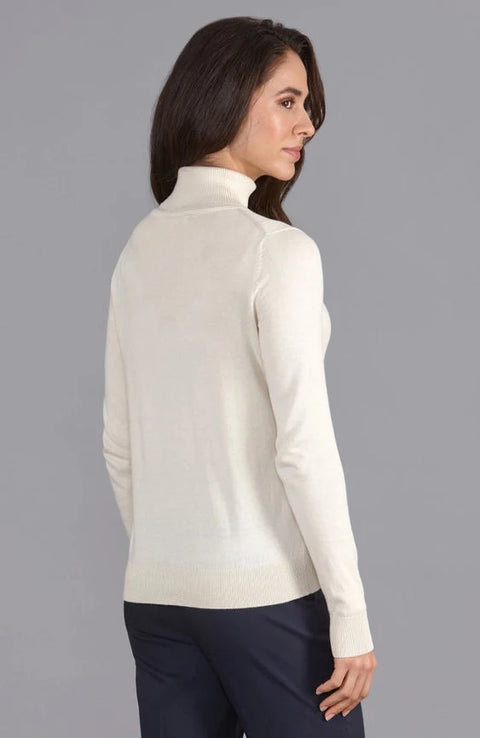 Womens Ultra-Fine Cotton Roll Neck Long Sleeve Jumper Ecru