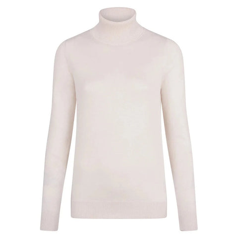 Womens Ultra-Fine Cotton Roll Neck Long Sleeve Jumper Ecru