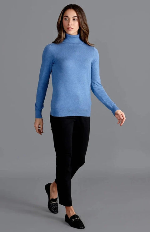Womens Ultra-Fine Cotton Roll Neck Long Sleeve Jumper French Blue