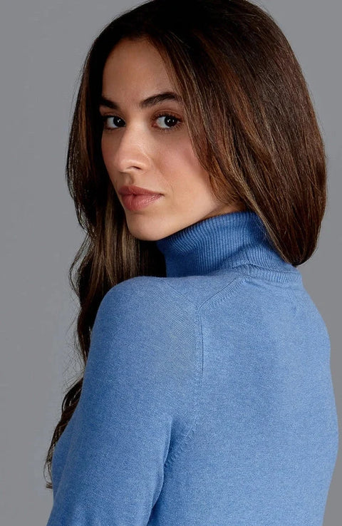Womens Ultra-Fine Cotton Roll Neck Long Sleeve Jumper French Blue
