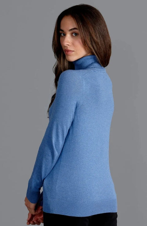 Womens Ultra-Fine Cotton Roll Neck Long Sleeve Jumper French Blue