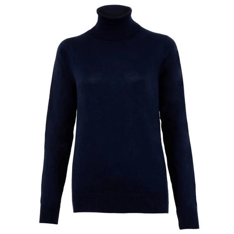 Womens Ultra-Fine Cotton Roll Neck Long Sleeve Jumper Navy