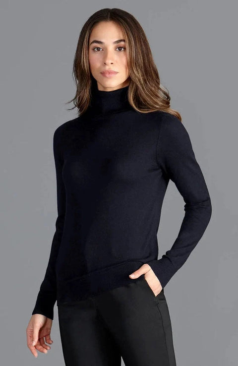 Womens Ultra-Fine Cotton Roll Neck Long Sleeve Jumper Navy