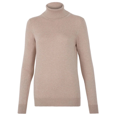Womens Ultra-Fine Cotton Roll Neck Long Sleeve Jumper Sand