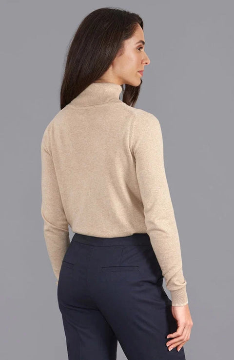 Womens Ultra-Fine Cotton Roll Neck Long Sleeve Jumper Sand