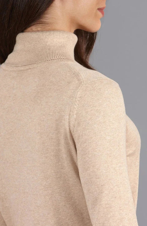 Womens Ultra-Fine Cotton Roll Neck Long Sleeve Jumper Sand