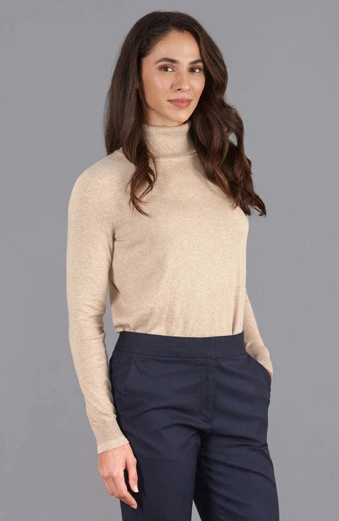 Womens Ultra-Fine Cotton Roll Neck Long Sleeve Jumper Sand