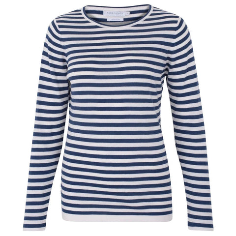 Womens Ultra Fine Cotton Round Neck Breton Stripe Jumper  Insignia Blue