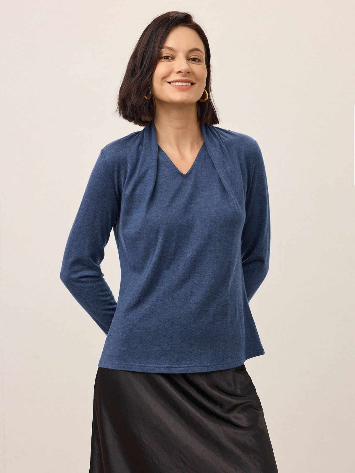 Wool Draped Shawl Collar Long Sleeve Top MARISTELLA
