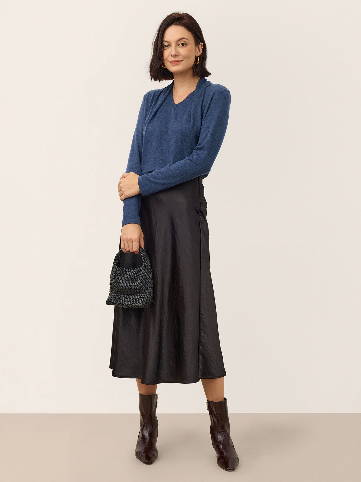 Wool Draped Shawl Collar Long Sleeve Top MARISTELLA