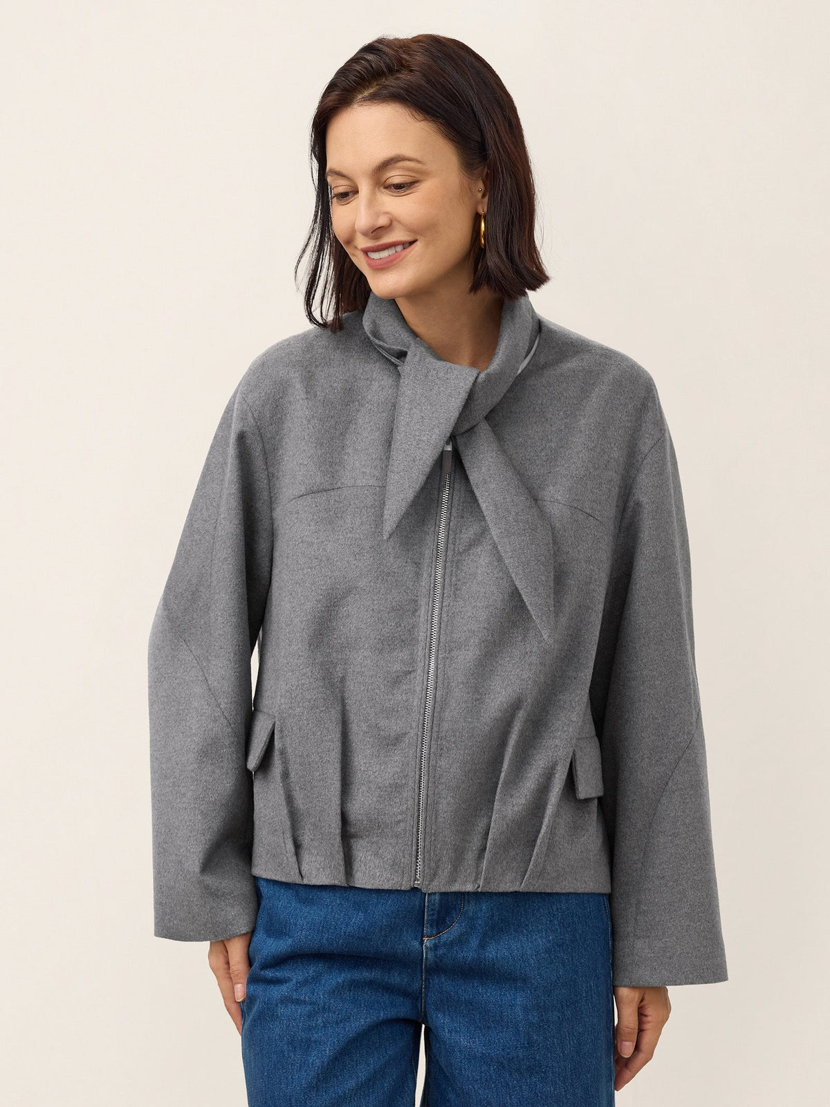 Wool Modular Scarf Collar Jacket MARIELA
