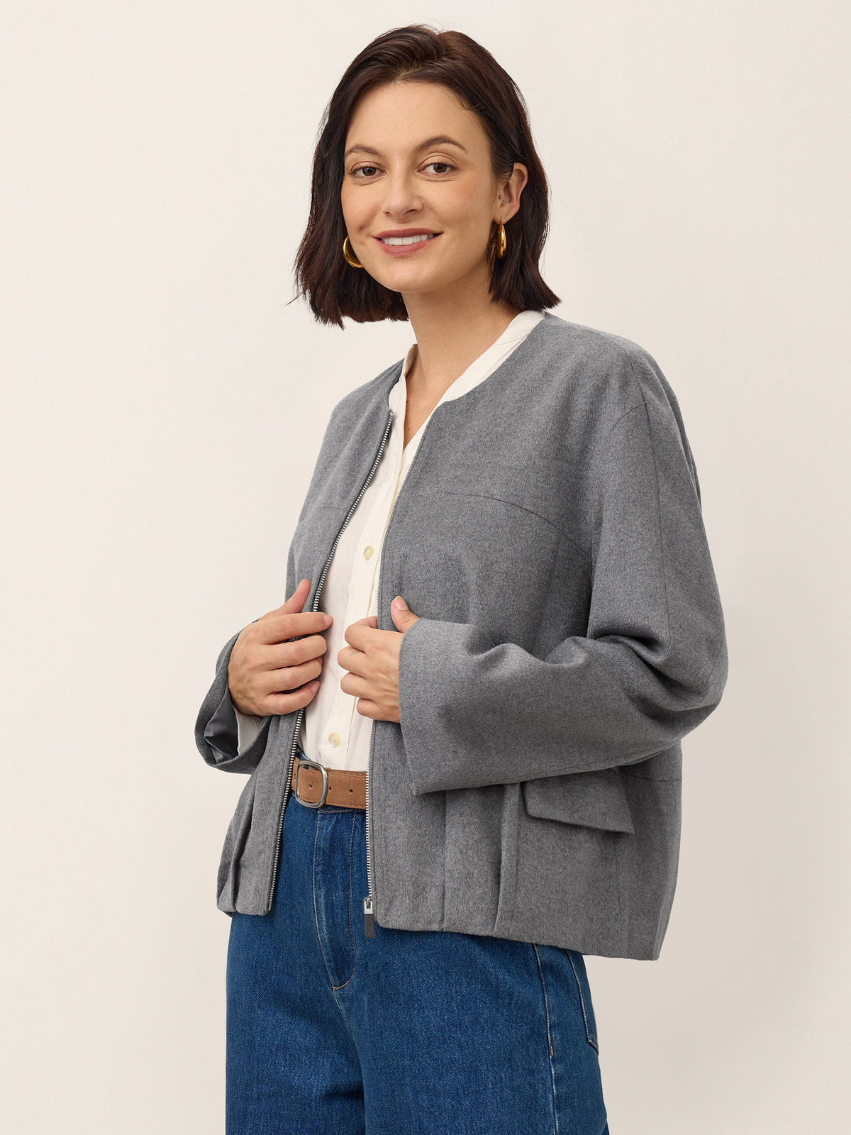 Wool Modular Scarf Collar Jacket MARIELA